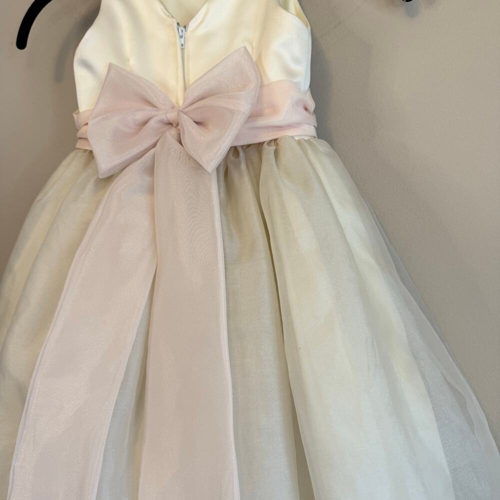 Elena Do Vale Designer Ivory/Cream Tulle Girls Gown Pink Sash‎ Size 2-4T Est - Picture 4 of 12